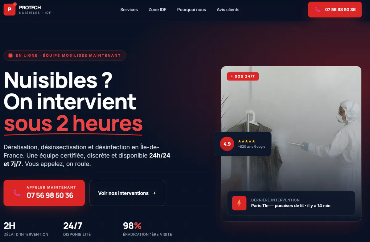 Site web de dératisation et désinsectisation réalisé par TroisSix