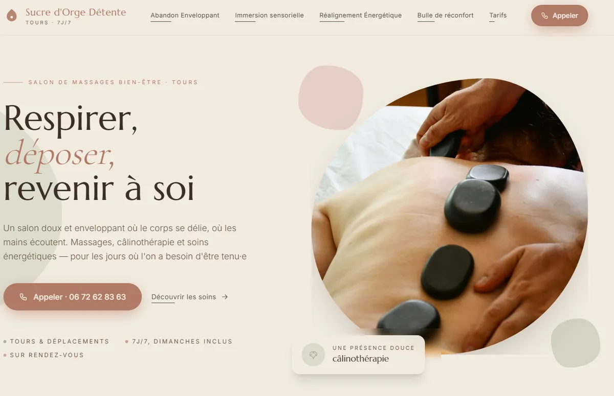 Site web de massage et bien-être réalisé par TroisSix