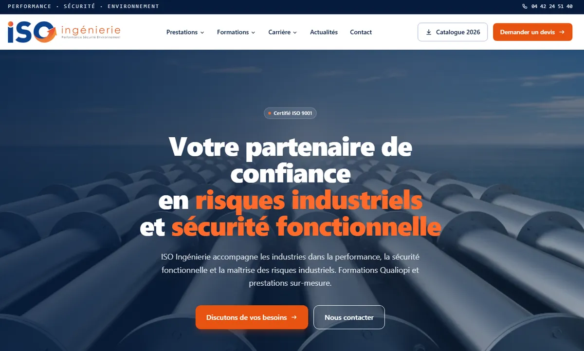 Site web d'ingénierie et sécurité industrielle réalisé par TroisSix