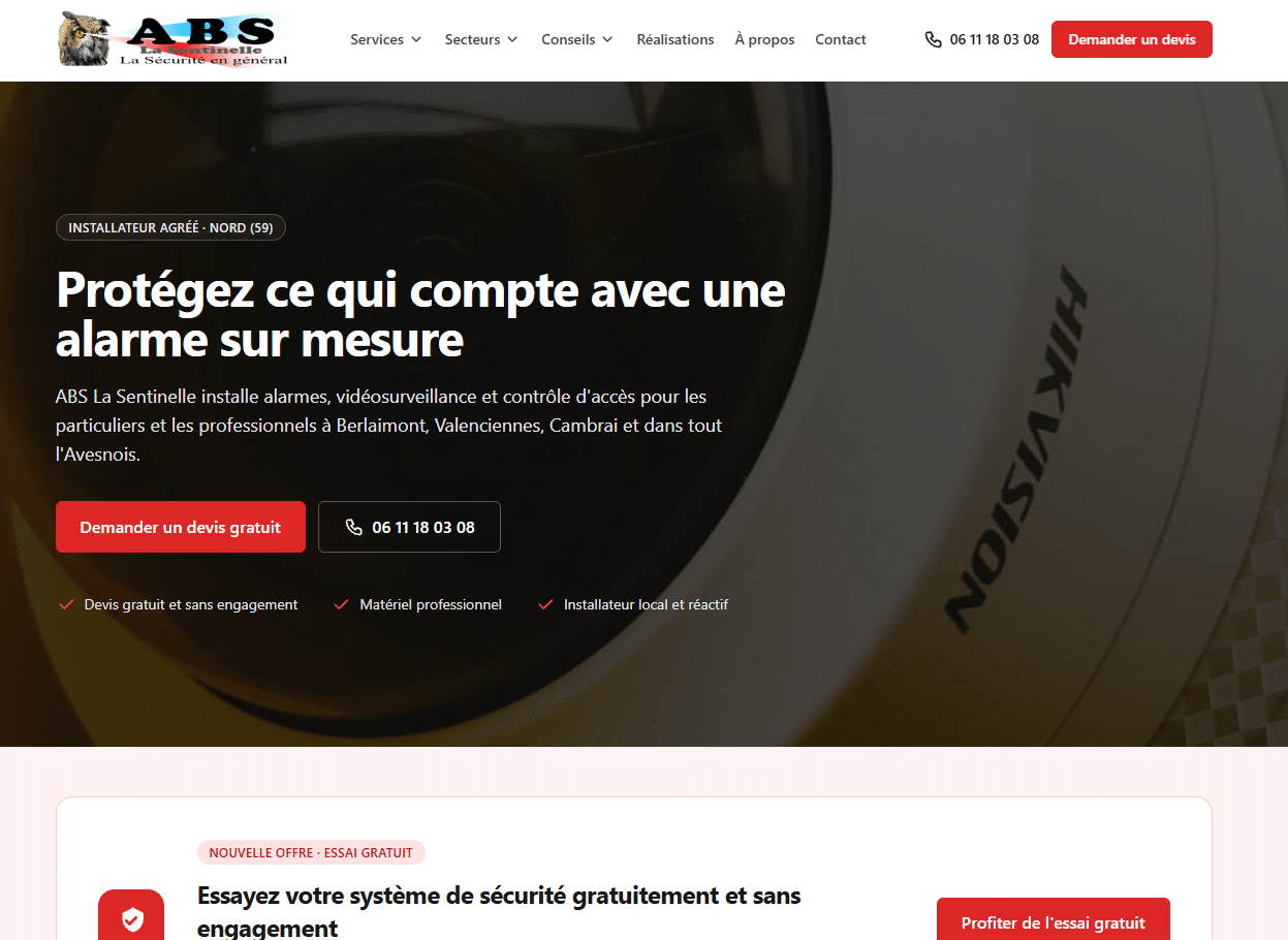 Site d'ABS La Sentinelle, alarme, vidéosurveillance et contrôle d'accès dans le Nord, conçu par TroisSix